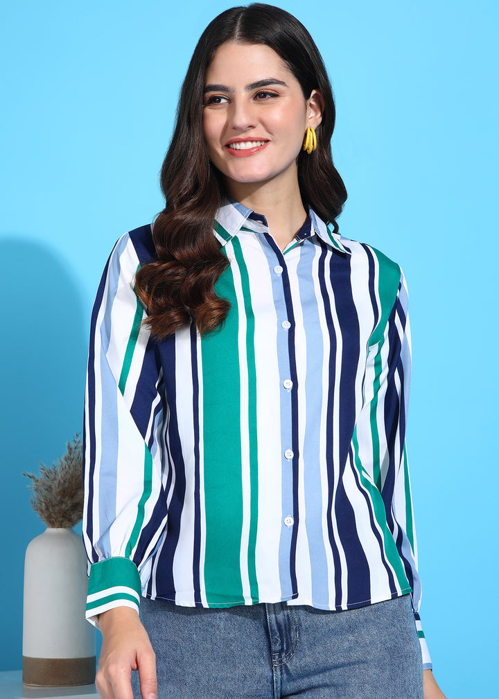 Lifestyle Rayon Women Shirt , Women's Crepe Regular Fashion Vest Lining Tunics, Striped Pattern  Shirt, Casual wear