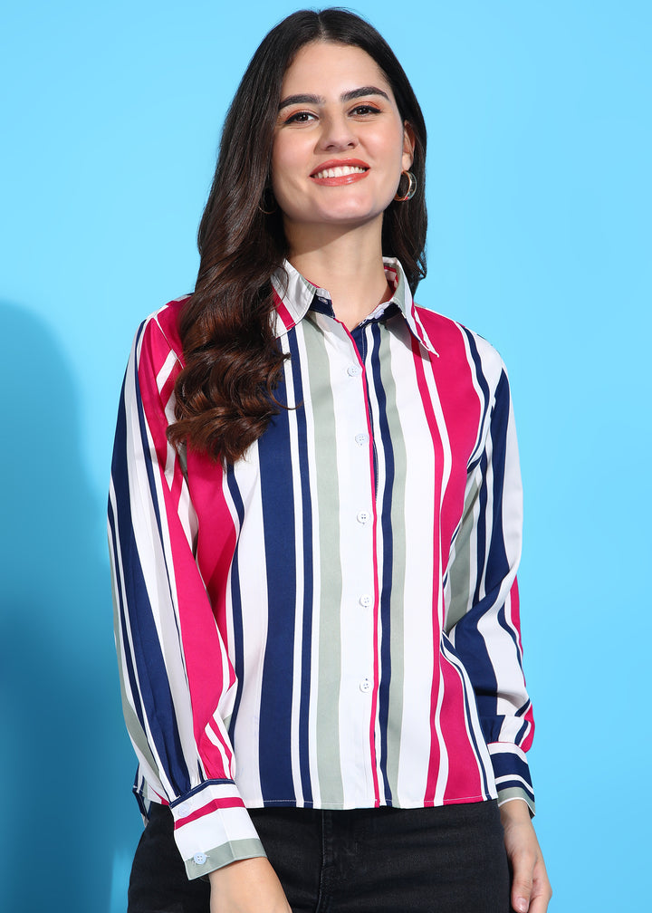 Lifestyle Rayon Women Shirt , Women's Crepe Regular Fashion Vest Lining Tunics, Striped Pattern  Shirt, Casual wear