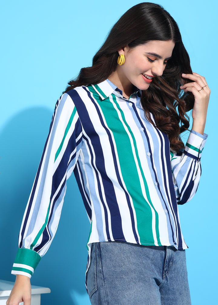 Lifestyle Rayon Women Shirt , Women's Crepe Regular Fashion Vest Lining Tunics, Striped Pattern  Shirt, Casual wear