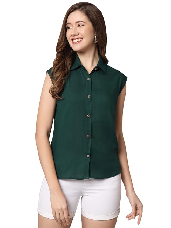 Women Regular Fit Solid Casual Sleevesless Shirt