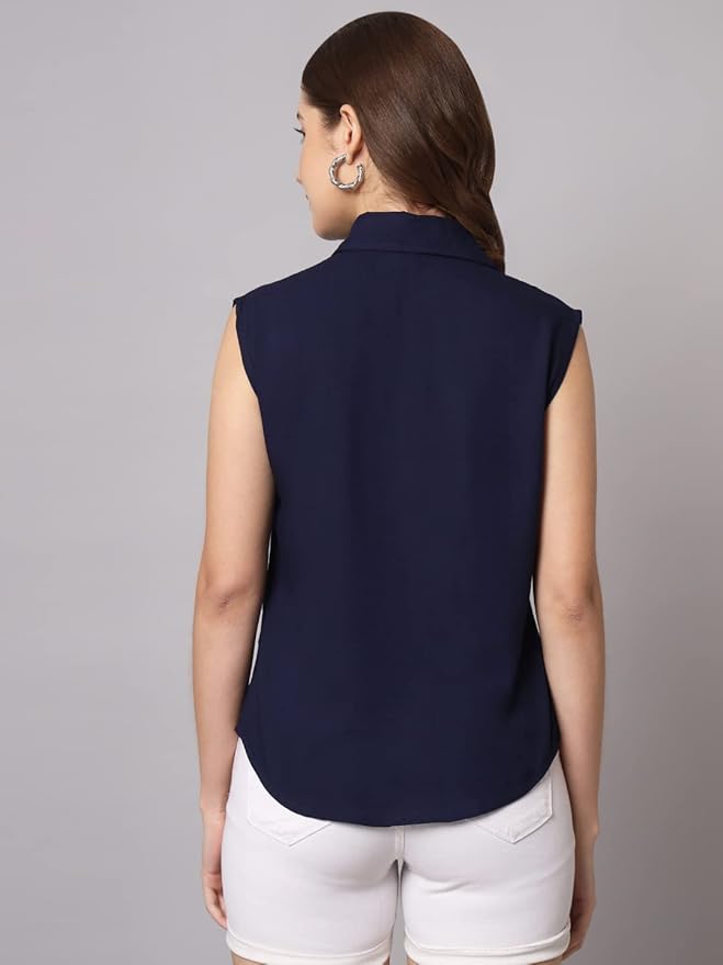 Women Regular Fit Solid Casual Sleevesless Shirt