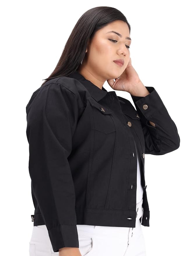 Cotton Blend Standard Length Full Sleeve Solid Women Casual Jacket