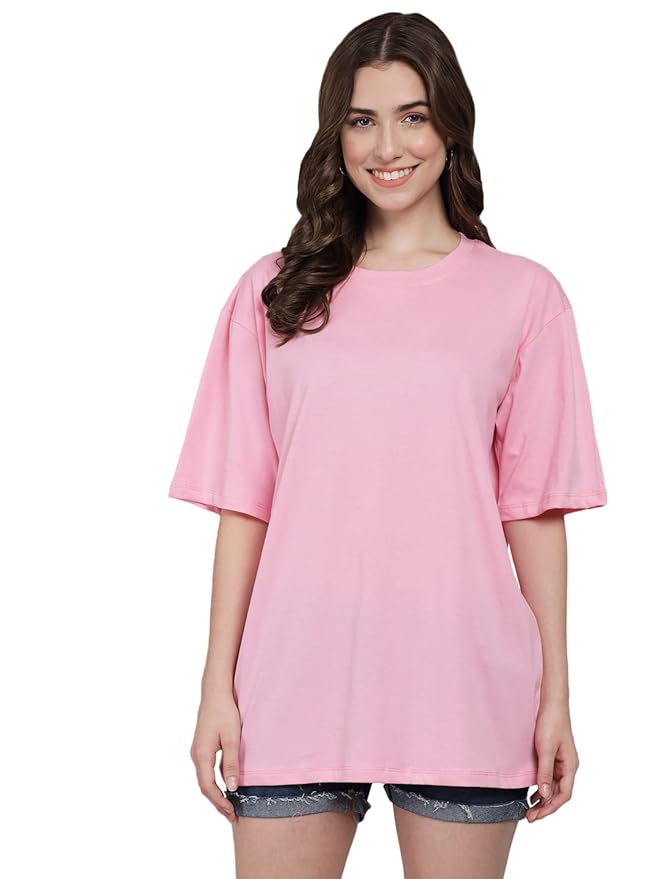 Women's Pure Cotton Casual Oversized Round Neck Drop Shoulder Tshirt