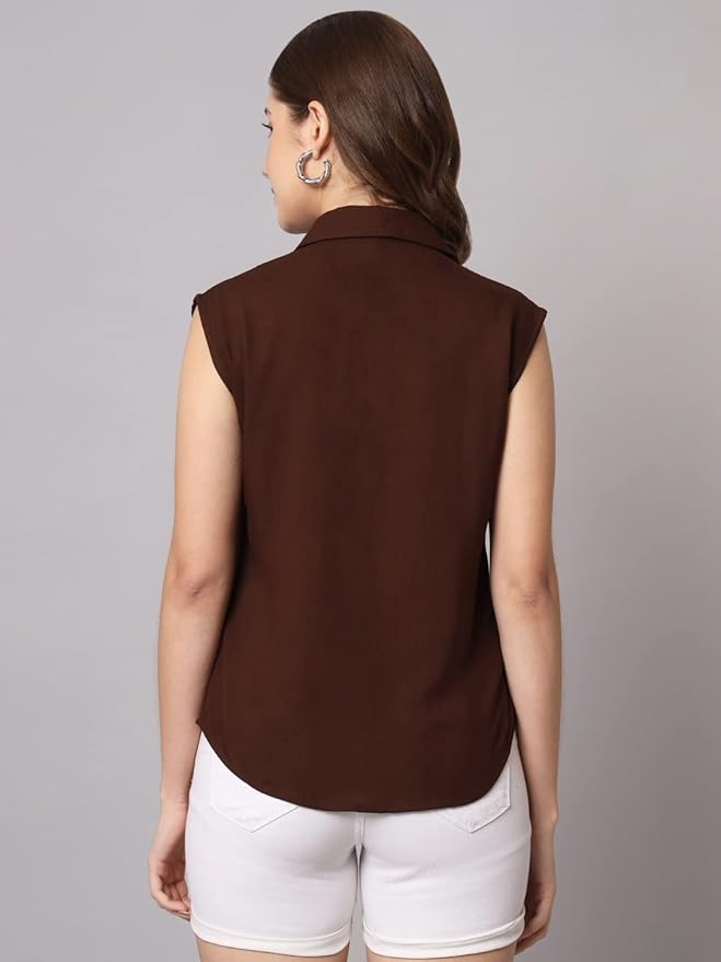 Women Regular Fit Solid Casual Sleevesless Shirt