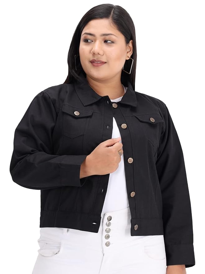 Cotton Blend Standard Length Full Sleeve Solid Women Casual Jacket