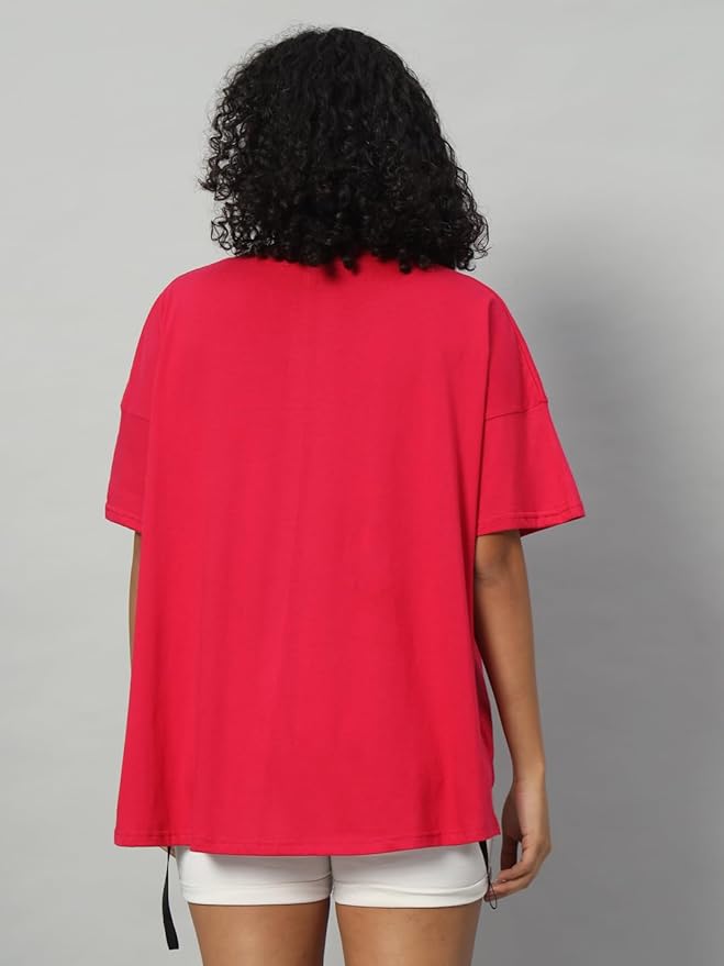 Women's Pure Cotton Casual Printed Oversized Round Neck Tshirt