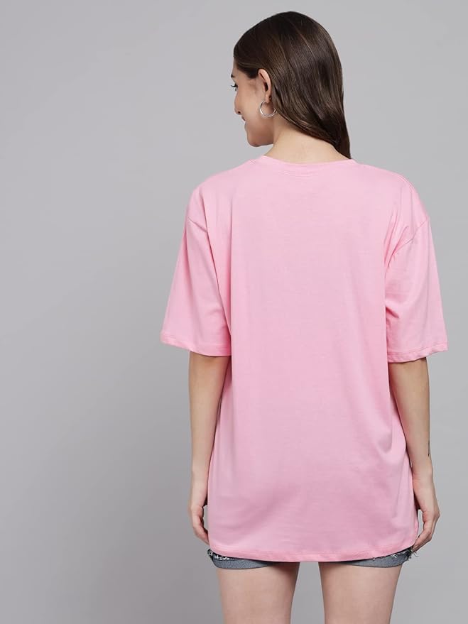 Women's Pure Cotton Casual Oversized Round Neck Drop Shoulder Tshirt