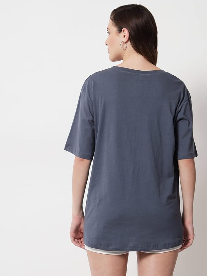 Women's Pure Cotton Casual Oversized Round Neck Drop Shoulder Tshirt