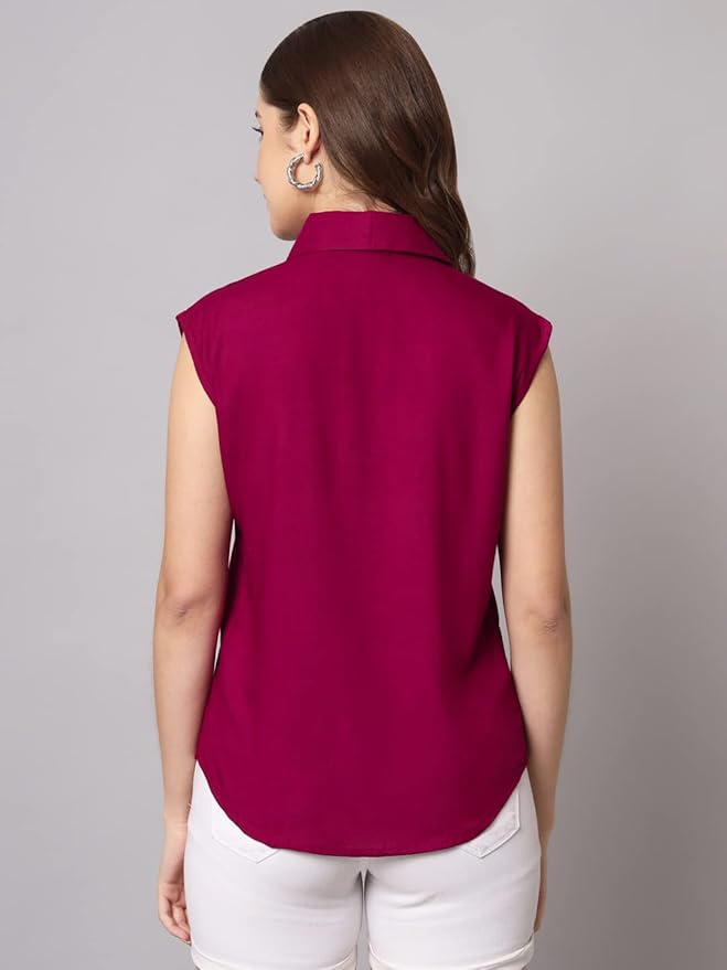 Women Regular Fit Solid Casual Sleevesless Shirt