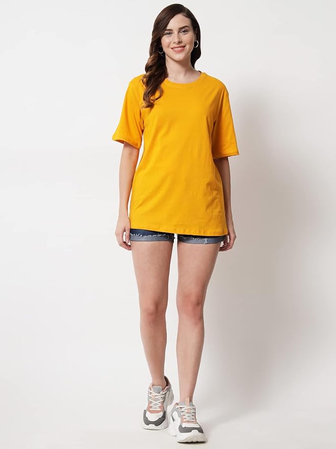 Women's Pure Cotton Casual Oversized Round Neck Drop Shoulder Tshirt