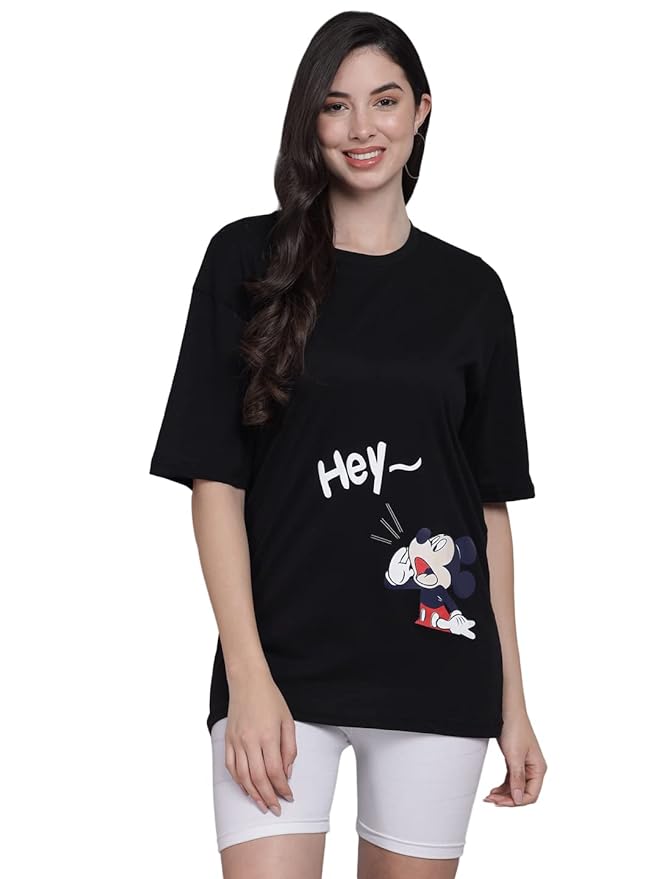 Women's Pure Cotton Casual Oversized Printed Loose T Shirt