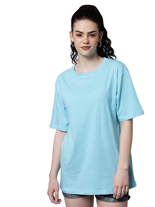 Women's Pure Cotton Casual Oversized Round Neck Drop Shoulder Tshirt