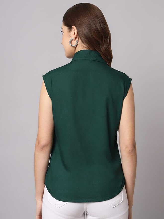 Women Regular Fit Solid Casual Sleevesless Shirt