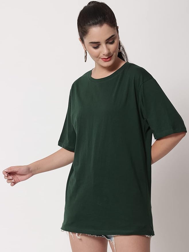Women's Pure Cotton Casual Oversized Round Neck Drop Shoulder Tshirt