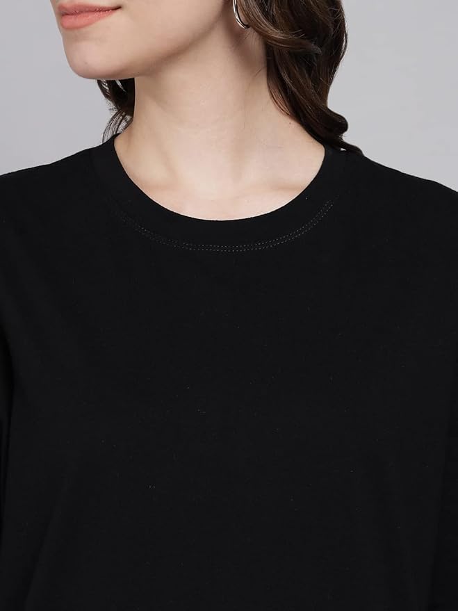 Women's Pure Cotton Casual Oversized Round Neck Drop Shoulder Tshirt