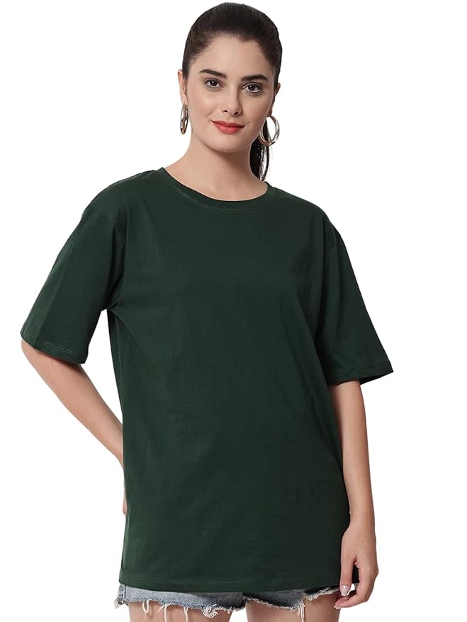 Women's Pure Cotton Casual Oversized Round Neck Drop Shoulder Tshirt