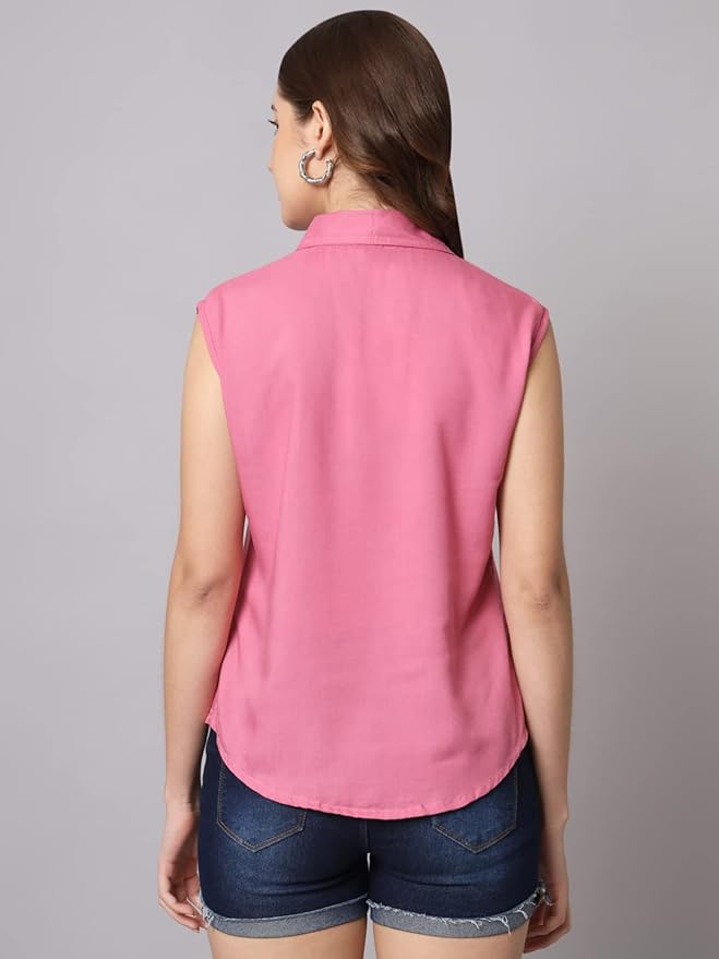 Women Regular Fit Solid Casual Sleevesless Shirt