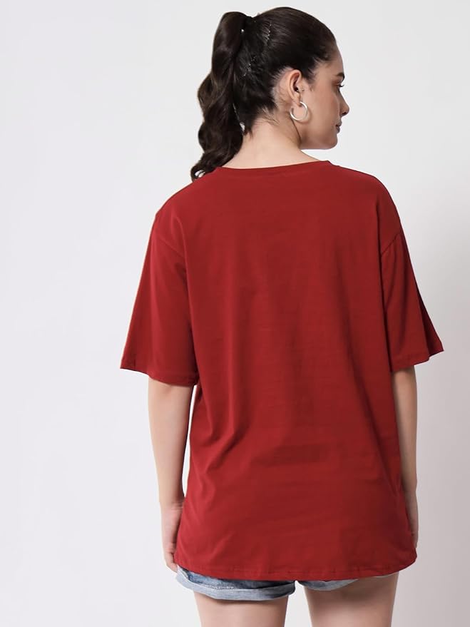 Women's Pure Cotton Casual Oversized Round Neck Drop Shoulder Tshirt