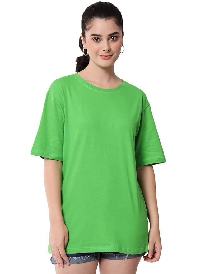 Women's Pure Cotton Casual Oversized Round Neck Drop Shoulder Tshirt