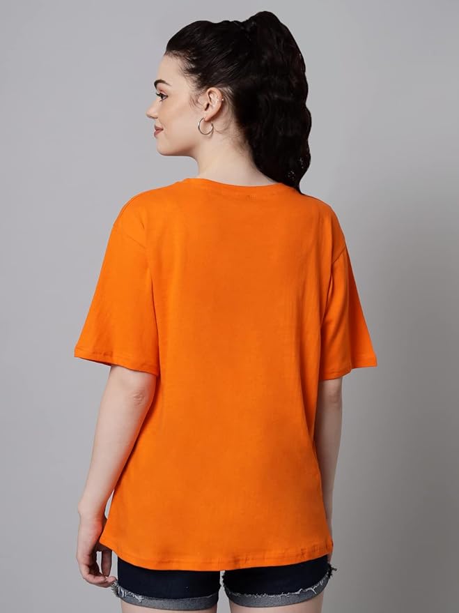Women's Pure Cotton Casual Oversized Round Neck Drop Shoulder Tshirt