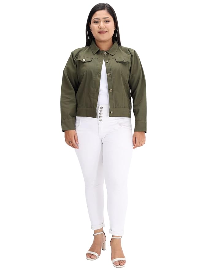 Cotton Blend Standard Length Full Sleeve Solid Women Casual Jacket
