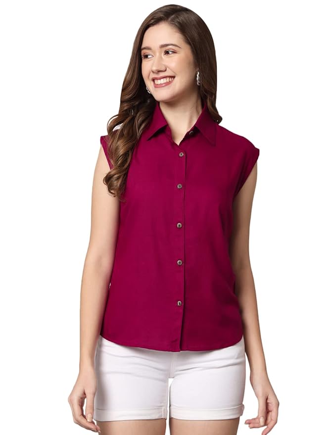 Women Regular Fit Solid Casual Sleevesless Shirt