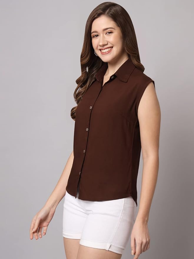 Women Regular Fit Solid Casual Sleevesless Shirt