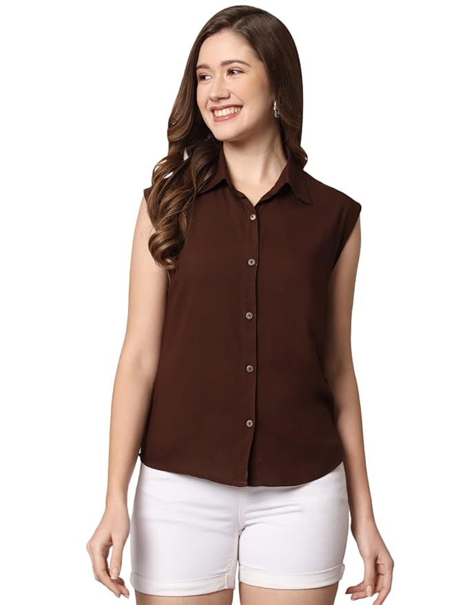 Women Regular Fit Solid Casual Sleevesless Shirt