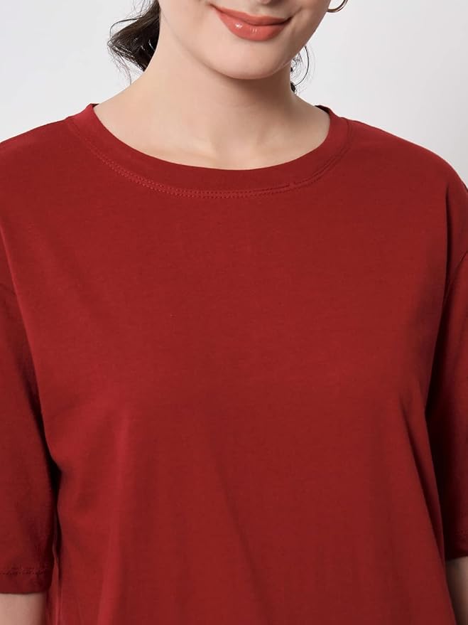 Women's Pure Cotton Casual Oversized Round Neck Drop Shoulder Tshirt