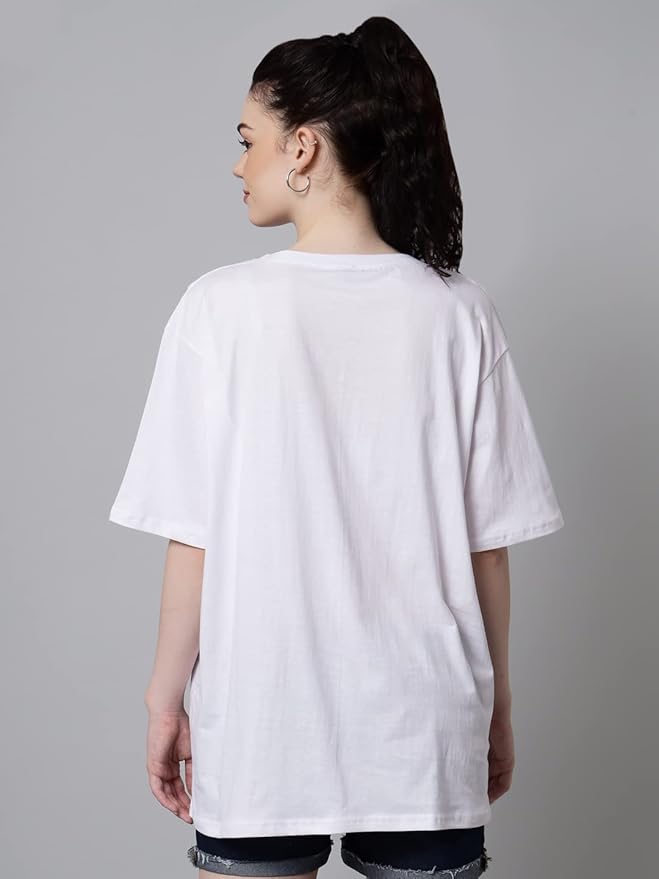 Women's Pure Cotton Casual Oversized Round Neck Drop Shoulder Tshirt
