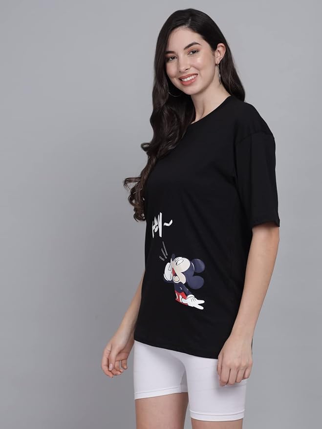 Women's Pure Cotton Casual Oversized Printed Loose T Shirt