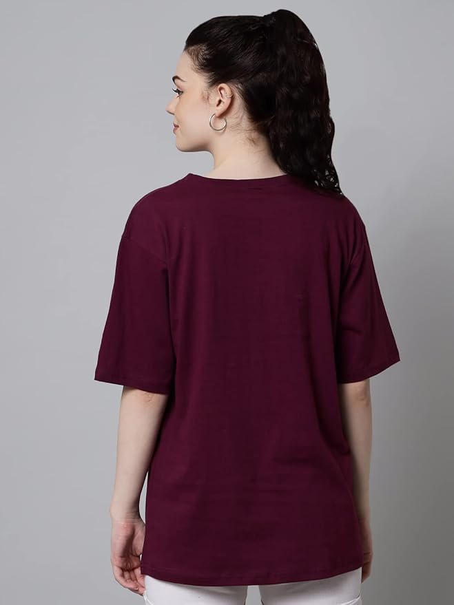 Women's Pure Cotton Casual Oversized Round Neck Drop Shoulder Tshirt