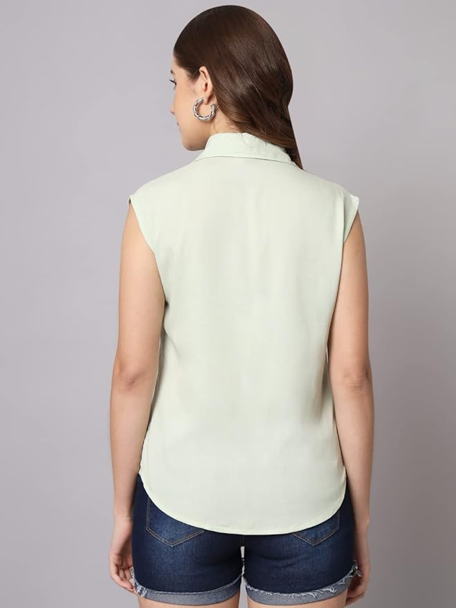 Women Regular Fit Solid Casual Sleevesless Shirt