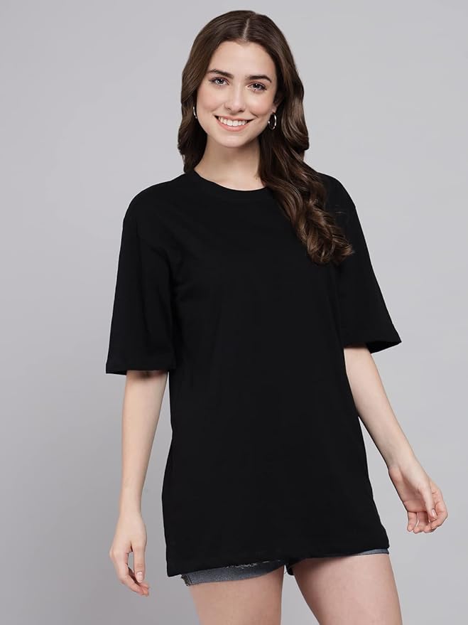 Women's Pure Cotton Casual Oversized Round Neck Drop Shoulder Tshirt