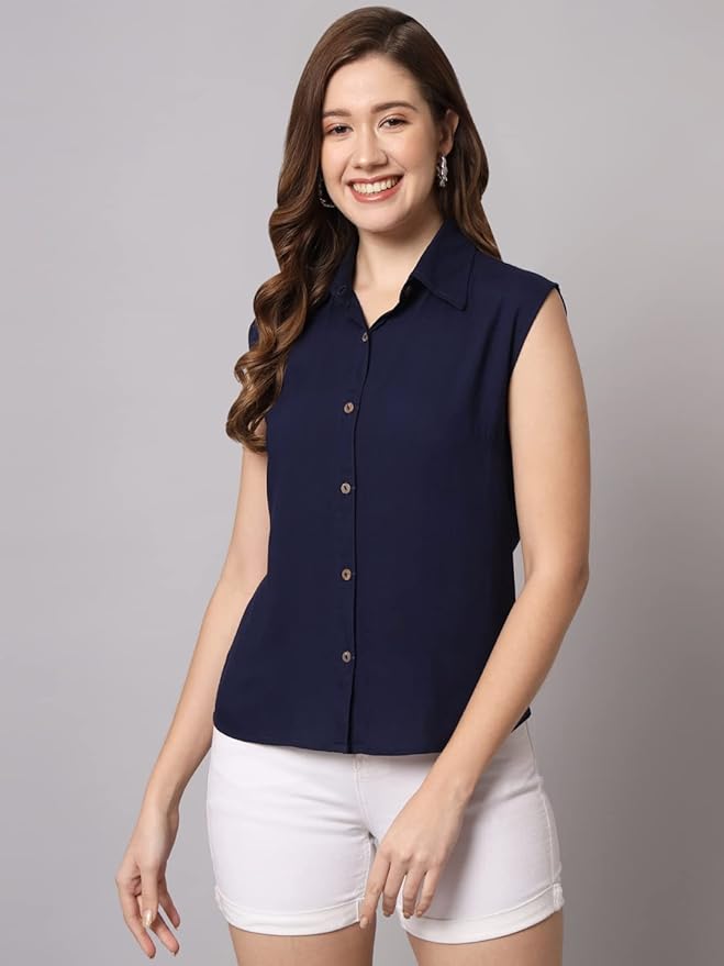 Women Regular Fit Solid Casual Sleevesless Shirt