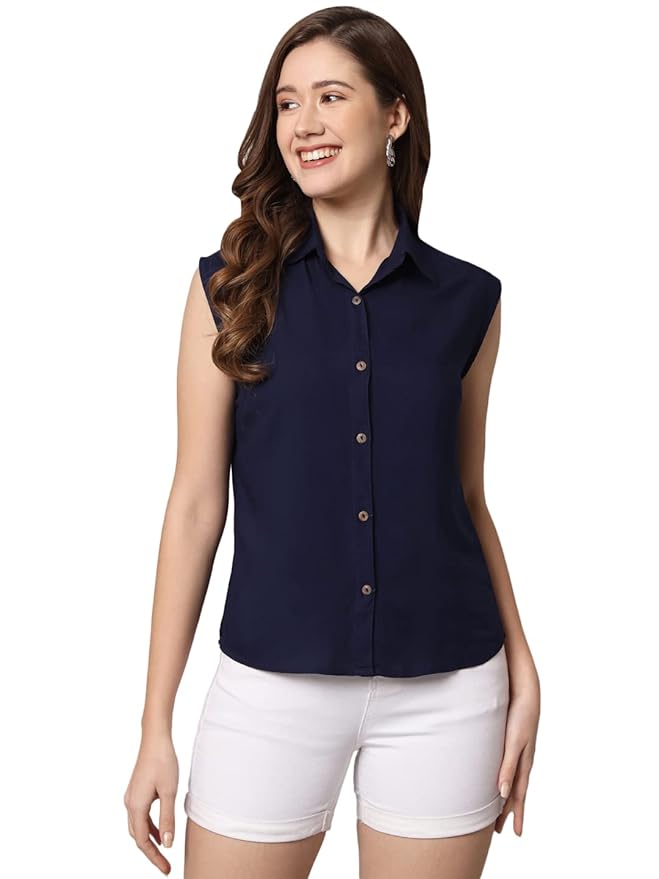 Women Regular Fit Solid Casual Sleevesless Shirt