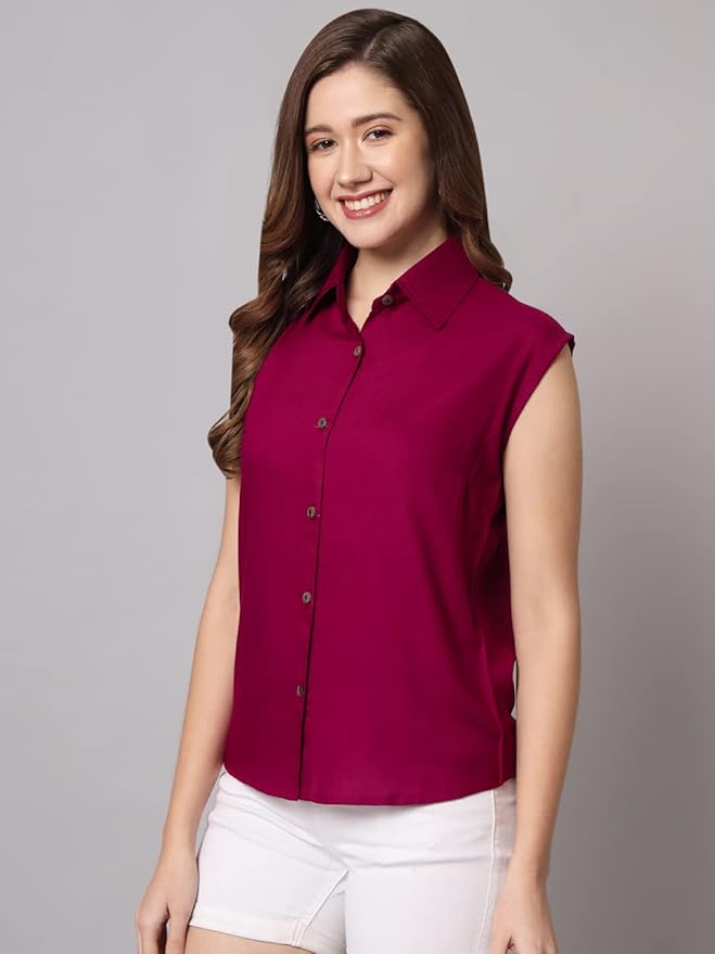 Women Regular Fit Solid Casual Sleevesless Shirt