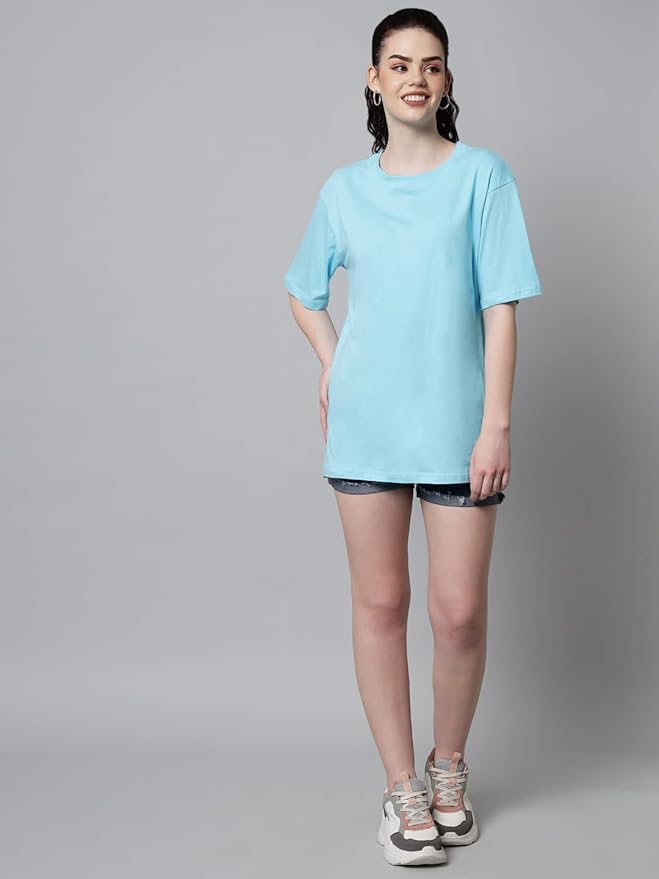 Women's Pure Cotton Casual Oversized Round Neck Drop Shoulder Tshirt