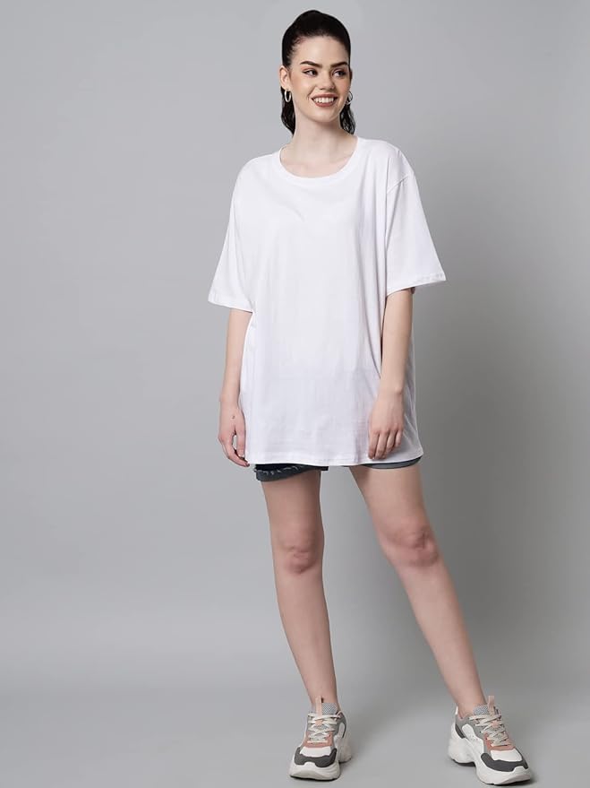 Women's Pure Cotton Casual Oversized Round Neck Drop Shoulder Tshirt