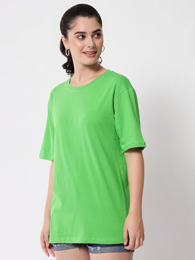 Women's Pure Cotton Casual Oversized Round Neck Drop Shoulder Tshirt