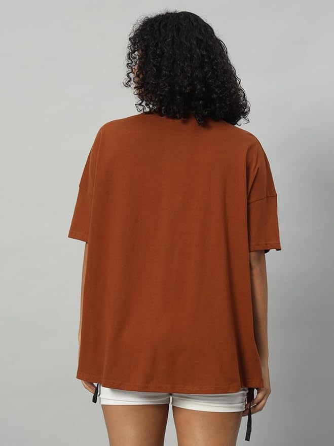Women's Pure Cotton Casual Printed Oversized Round Neck Tshirt