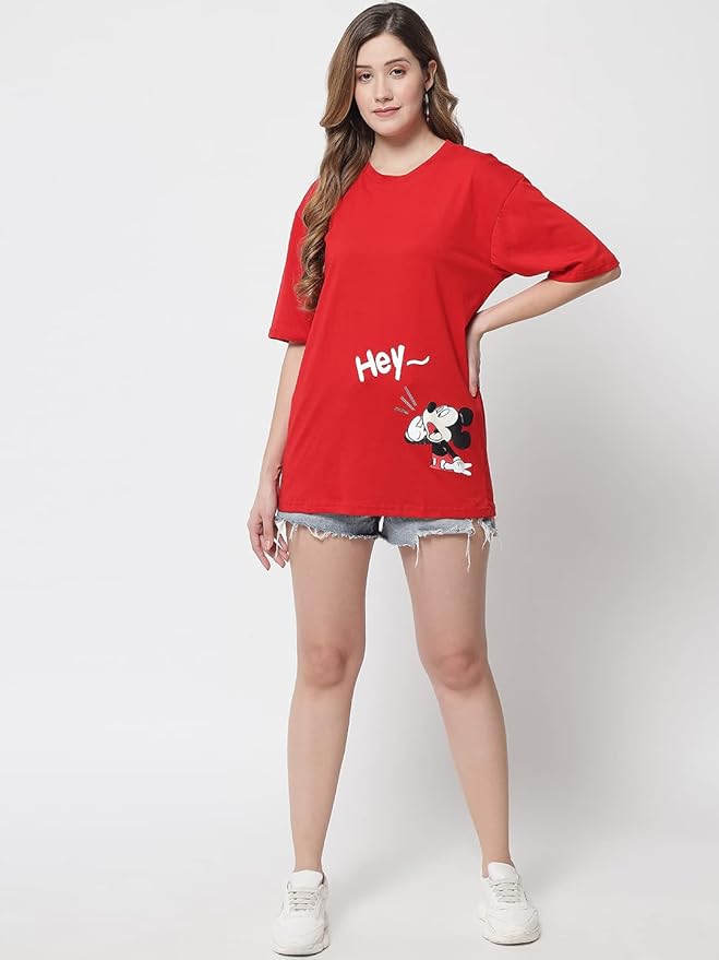 Women's Pure Cotton Casual Oversized Printed Loose T Shirt
