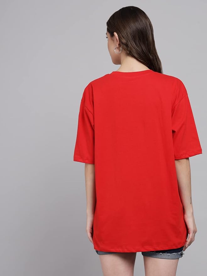 Women's Pure Cotton Casual Oversized Round Neck Drop Shoulder Tshirt