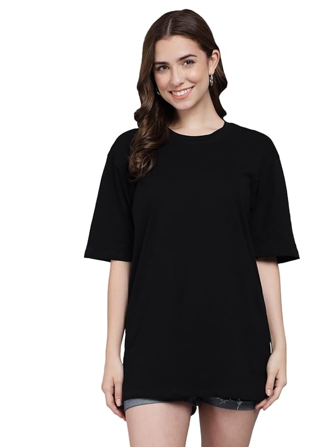 Women's Pure Cotton Casual Oversized Round Neck Drop Shoulder Tshirt