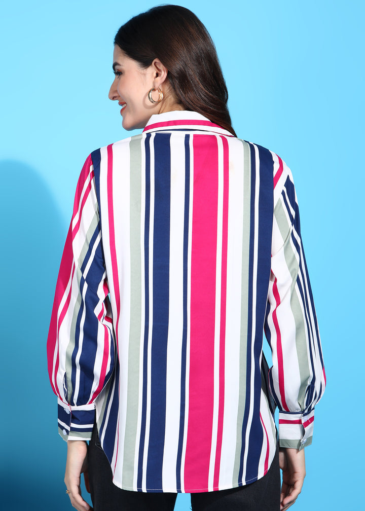 Lifestyle Rayon Women Shirt , Women's Crepe Regular Fashion Vest Lining Tunics, Striped Pattern  Shirt, Casual wear