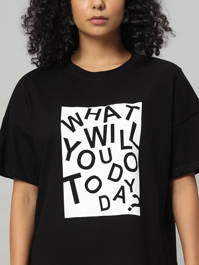 Women's Pure Cotton Casual Printed Oversized Round Neck Tshirt