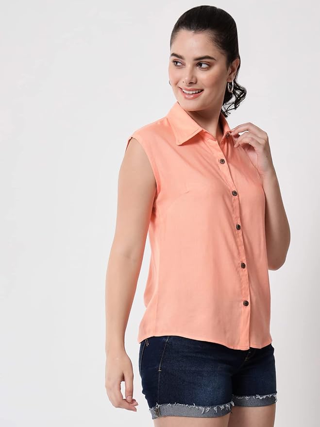 Women Regular Fit Solid Casual Sleevesless Shirt