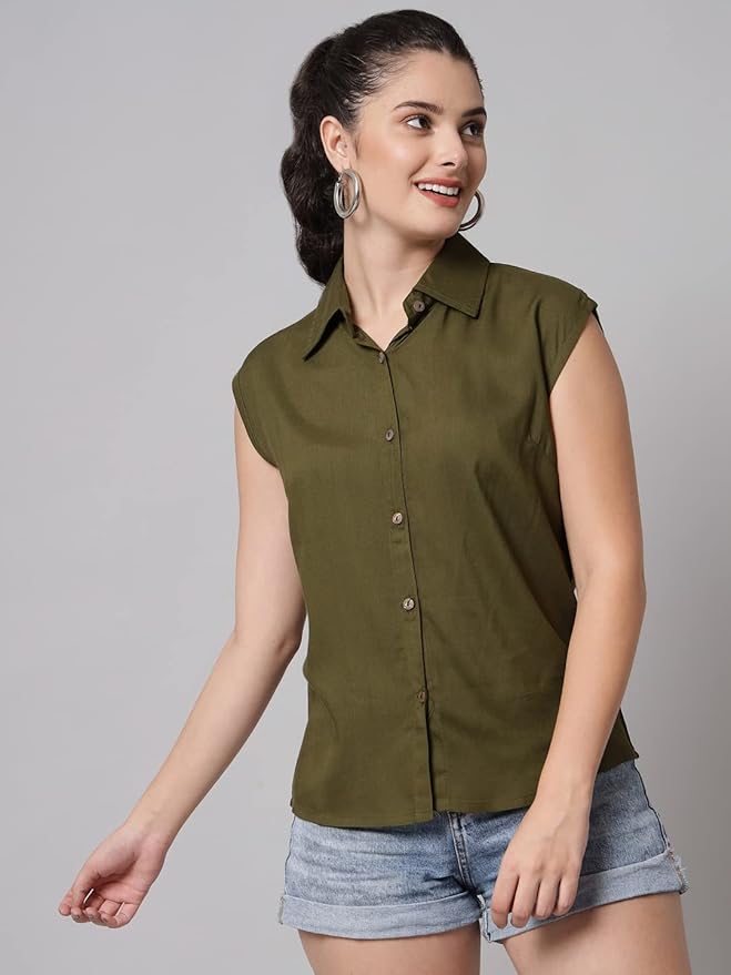 Women Regular Fit Solid Casual Sleevesless Shirt