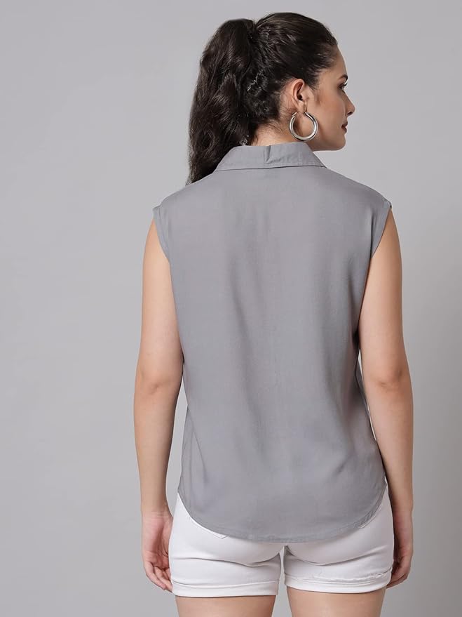 Women Regular Fit Solid Casual Sleevesless Shirt