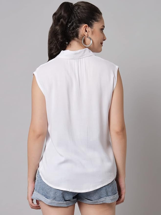 Women Regular Fit Solid Casual Sleevesless Shirt